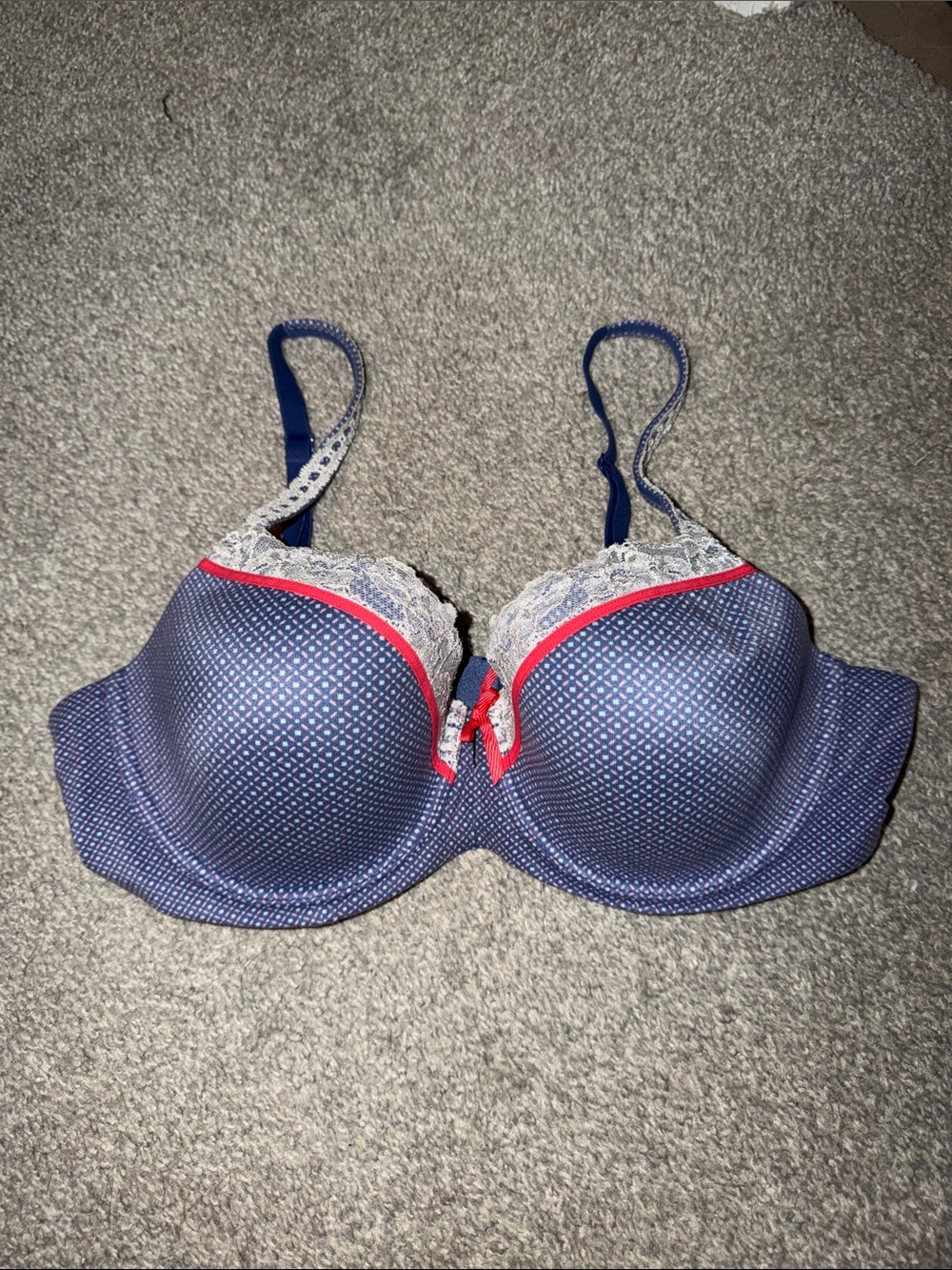 Victoria's Secret-Body by Victoria Lined Demi Bra with White Lace and Pink Trim